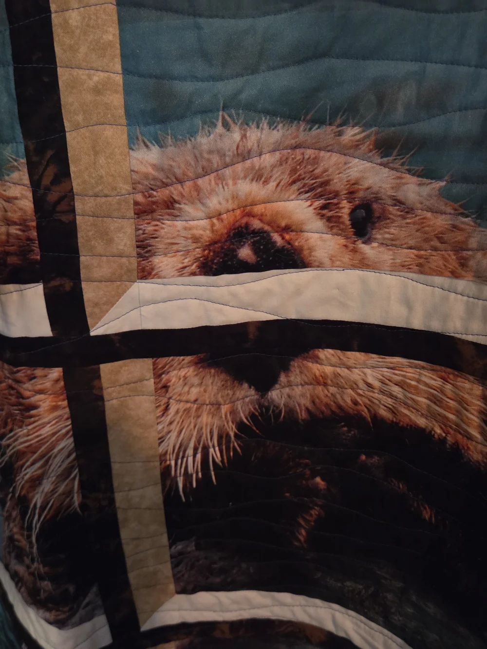 Coastal Otter Patchwork Throw Quilt in Blue and Cream